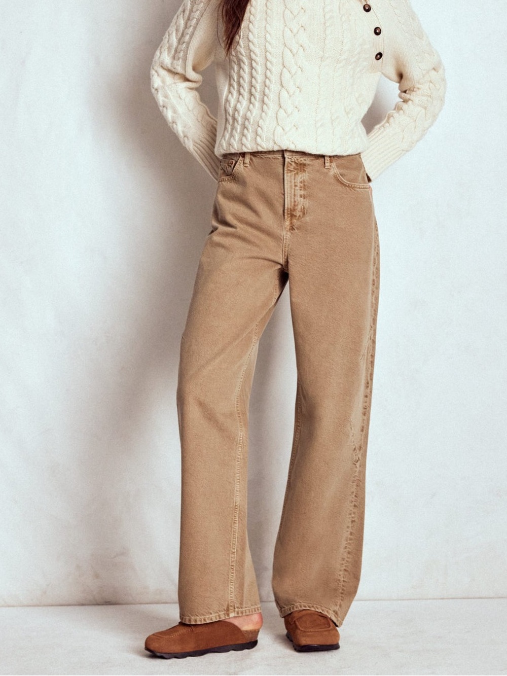 BODEN brown tan high waisted barrel leg jeans size 26R 100% cotton